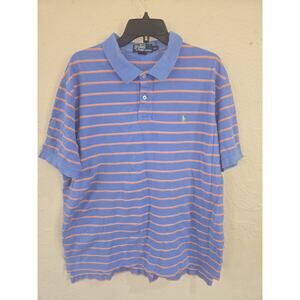 Polo Ralph Lauren Polo Shirt, Mens Size XXL, Striped Orange Blue Short Sleeve